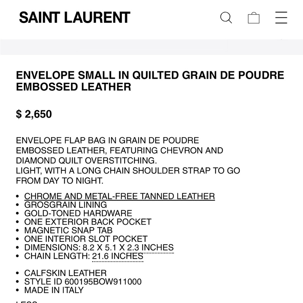 Like New Authentic YSL Envelope Tri-quilt gold on black Grain de Poudre leather - Picture 14 of 14